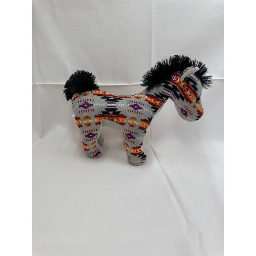 Unbranded Unisex Southwestern Horse Plush 8" Gray Multicolor Geometric Pattern